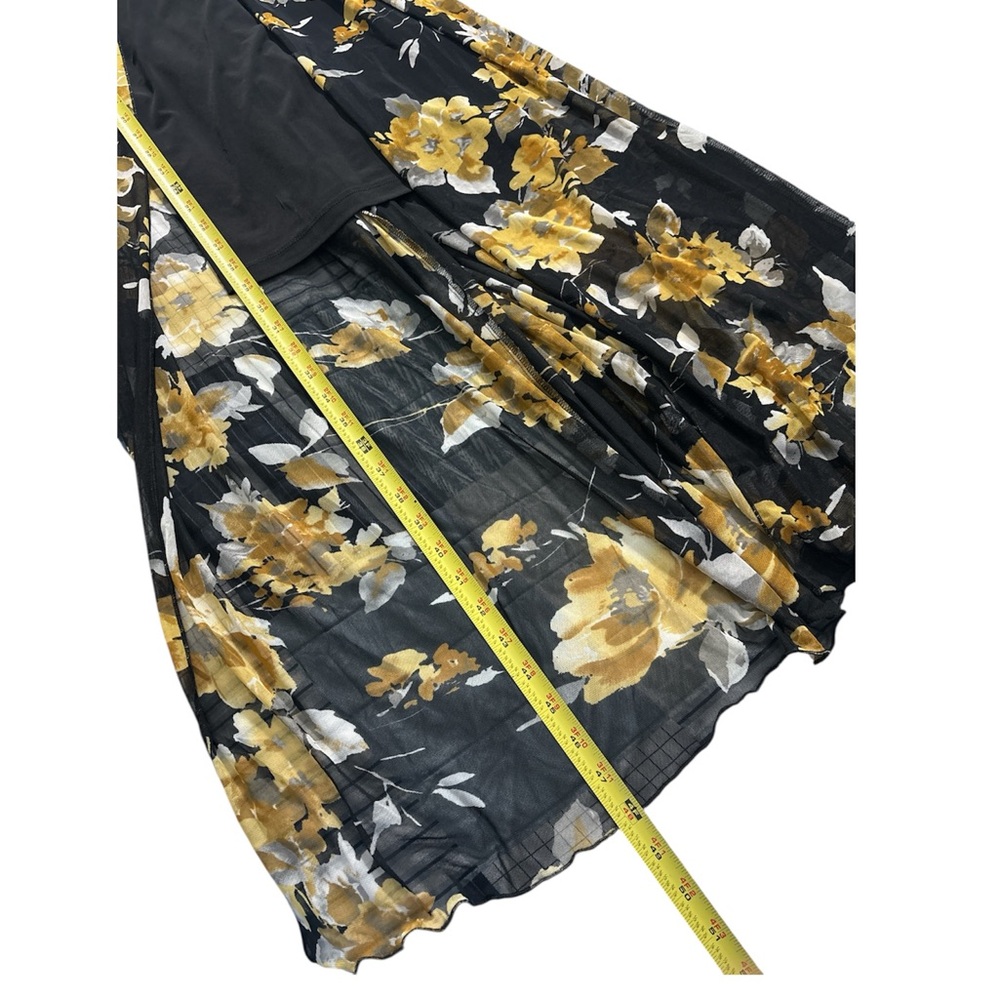 NWT Connected Apparel Y2K Babydoll Mustard Floral Chiffon Overlay Maxi Dress 12 - Picture 11 of 12